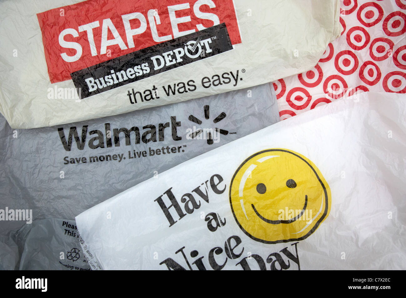 Bereich der Usa speichert shopping Kunststofftragetaschen Stockfoto