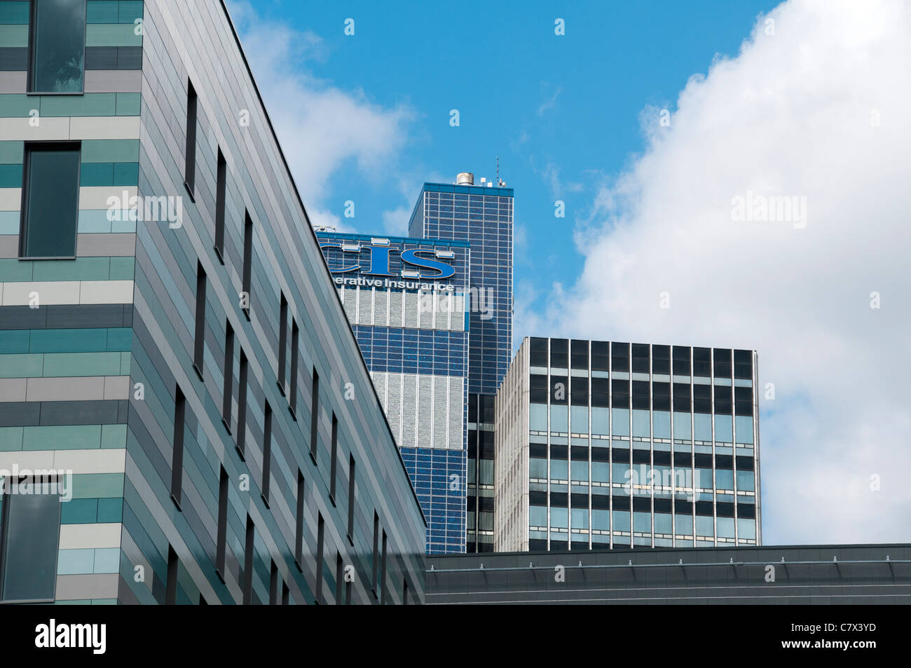 Das CIS-Gebäude und Holiday Inn Express, Northern Quarter, Manchester, England, UK. Stockfoto