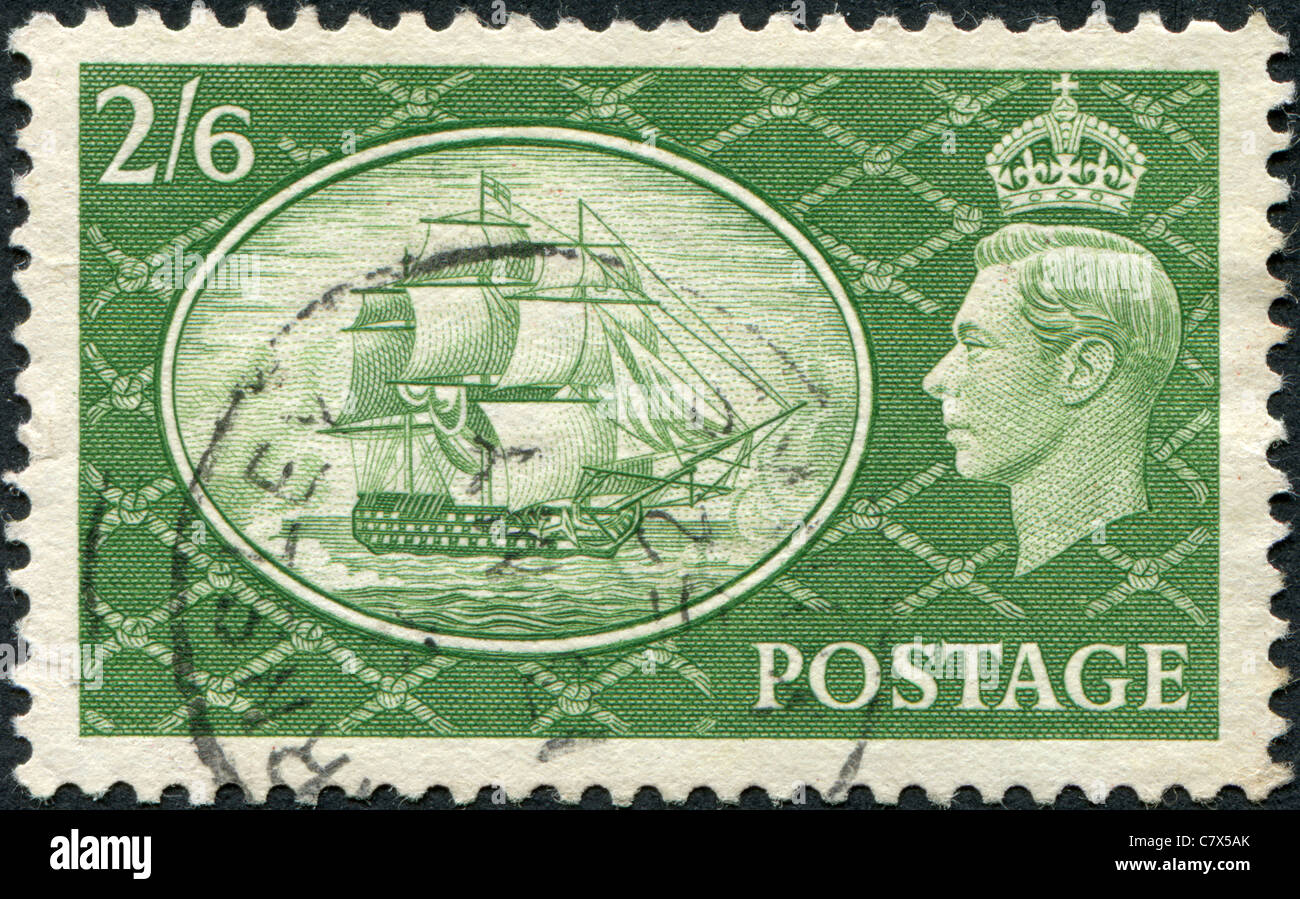 Vereinigtes Königreich - 1951: Eine Briefmarke gedruckt in England, zeigt die HMS Victory, Lord Nelsons Flaggschiff Stockfoto