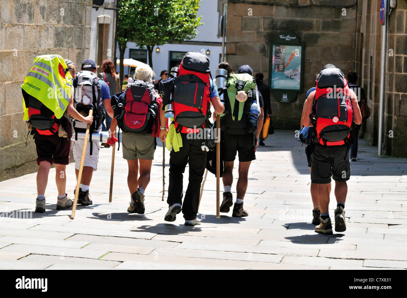 Spanien, Jakobsweg: St. James Pilger im historischen Zentrum von Santiago De Compostela Stockfoto