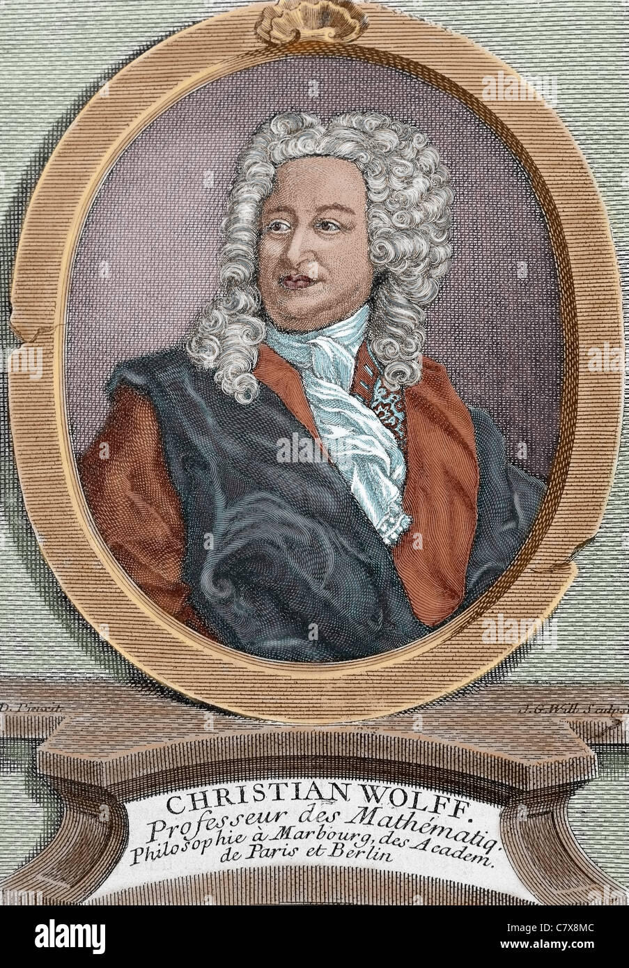 Christian Wolff (1679-1754). Deutscher Philosoph. Farbige Gravur. Stockfoto
