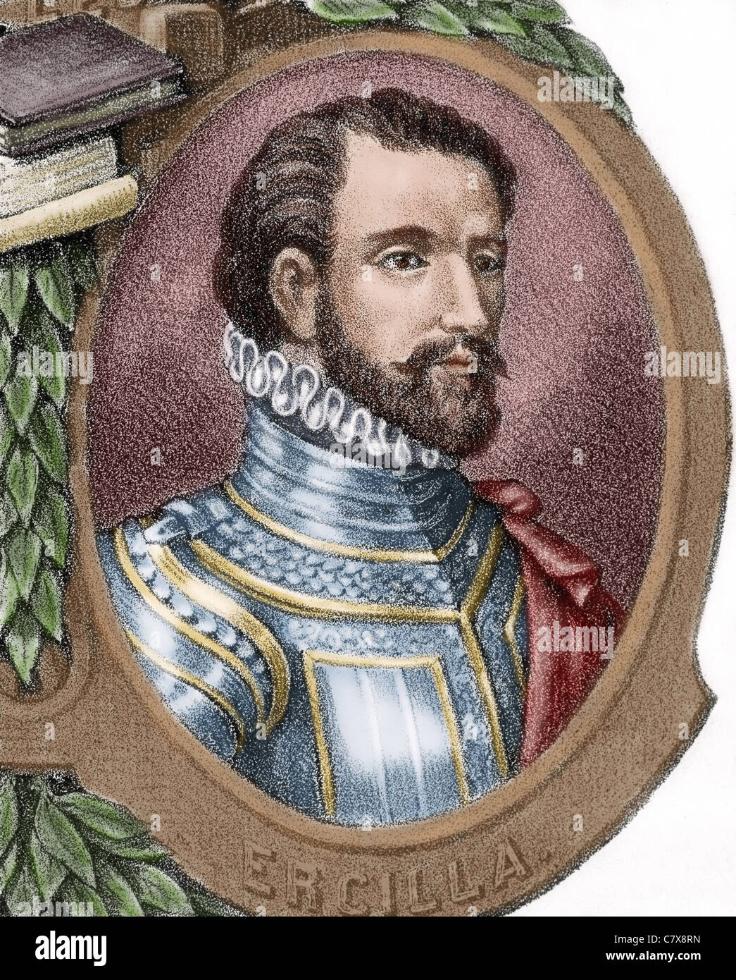 Alonso De Ercilla 1533 1594 Spanischer Adliger Soldat Und Epischen Dichter Farbige Gravur Stockfotografie Alamy