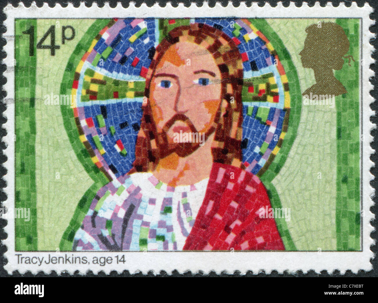 Vereinigtes Königreich - 1981: Eine Briefmarke gedruckt in England, Weihnachten, Kinder Zeichnungen von Jesus Christus von Tracy Jenkins zeigt Stockfoto