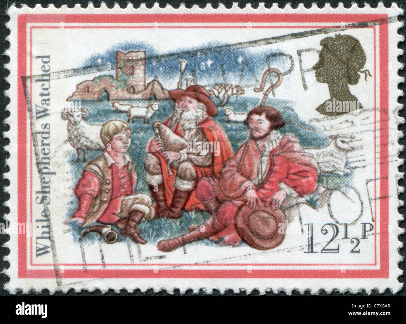 Vereinigtes Königreich - 1982: Eine Briefmarke gedruckt in England, widmet sich Weihnachten, zeigt während des Hirten beobachten Stockfoto
