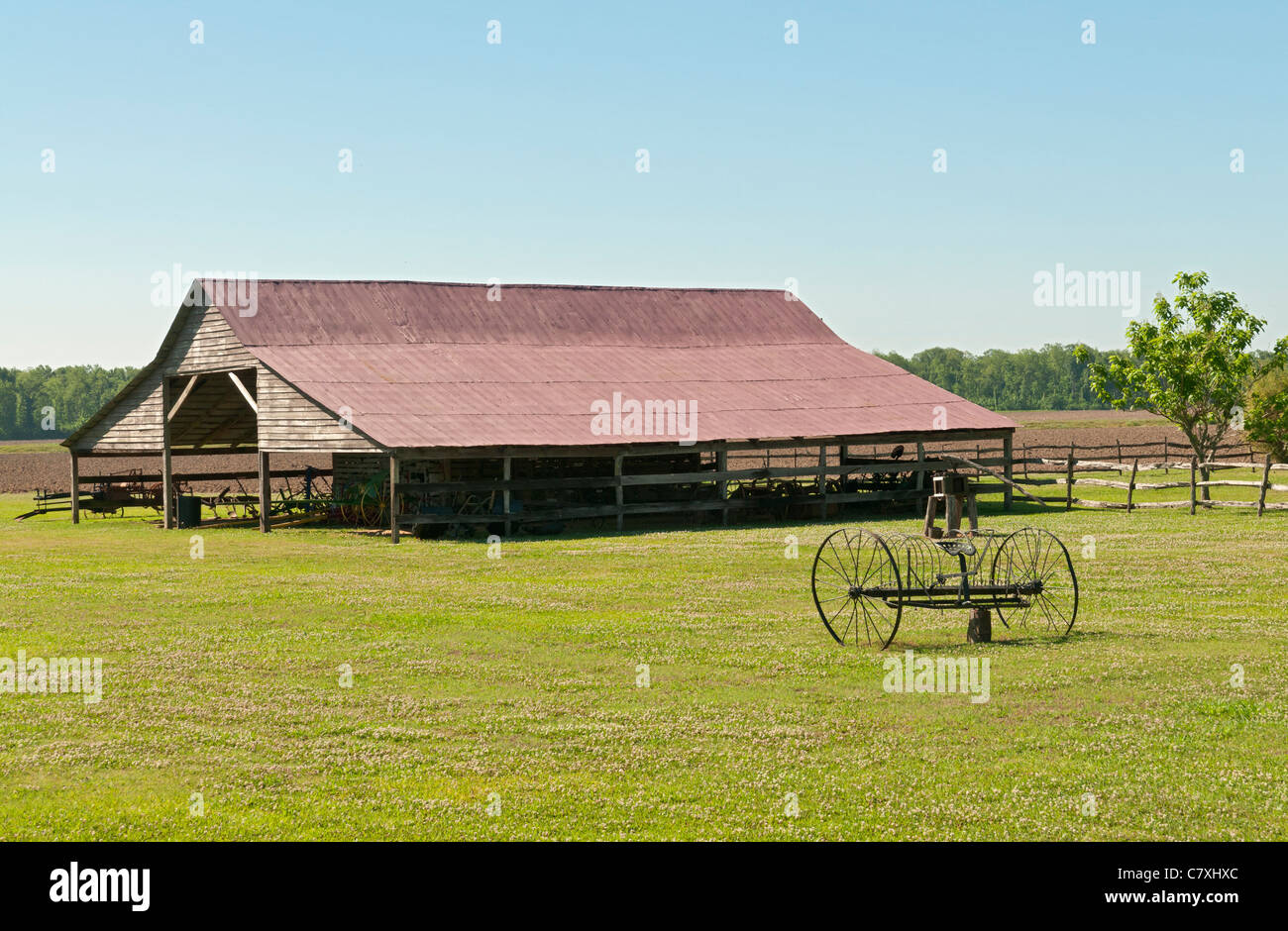 Louisiana, Frogmore, Frogmore Plantage und Gins ca. 1815, implementiert antiken Bauernhof mit Scheune Stockfoto