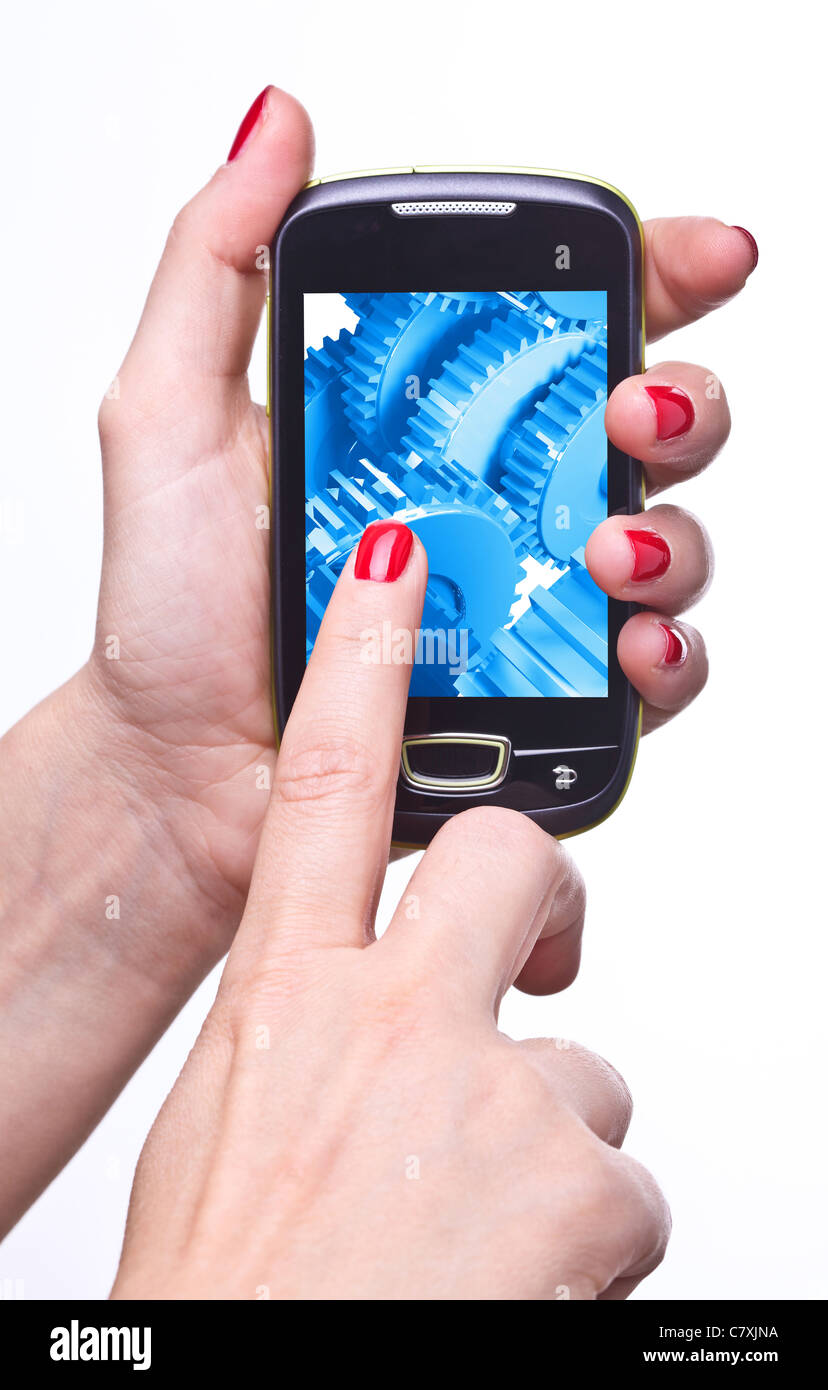 Detail der Frau Hände halten moderne Smartphone Stockfoto