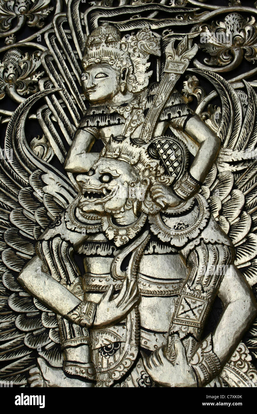 Lord Vishnu auf seinem Vahana Garuda reitend Stockfoto