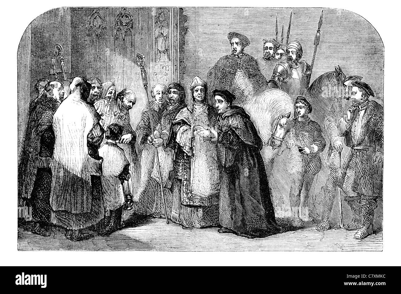 Mönch Mönche Leicester Abtei Thomas Wolsey englische politische Abbildung Kardinal römisch-katholische Kirche Almhofer extrem leistungsstark Stockfoto
