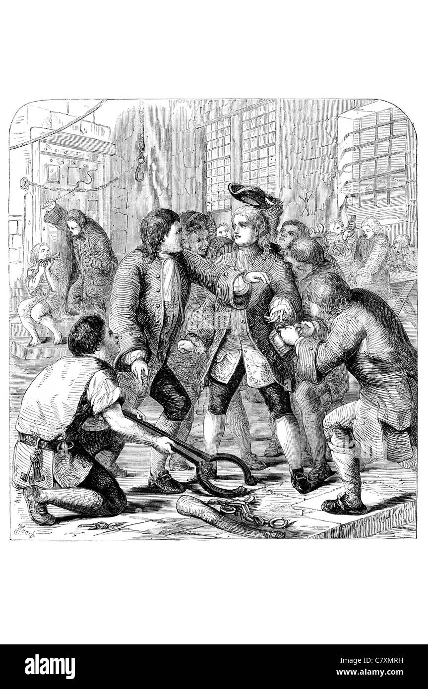 Empfang des Schuldners in die Flotte Gefängnis Tagen von König George III London Gefangener Sträfling Häftling Gefangener Knastbruder Stockfoto