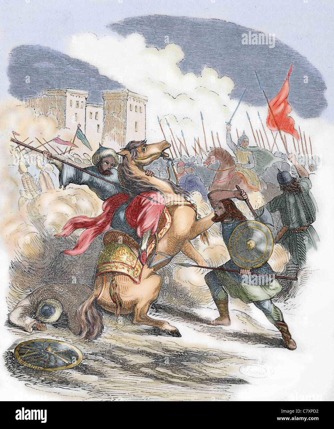 Sancho VII der starke (1154-1234). König von Navarra (1194-1234). Schlacht. Farbige Gravur. Stockfoto