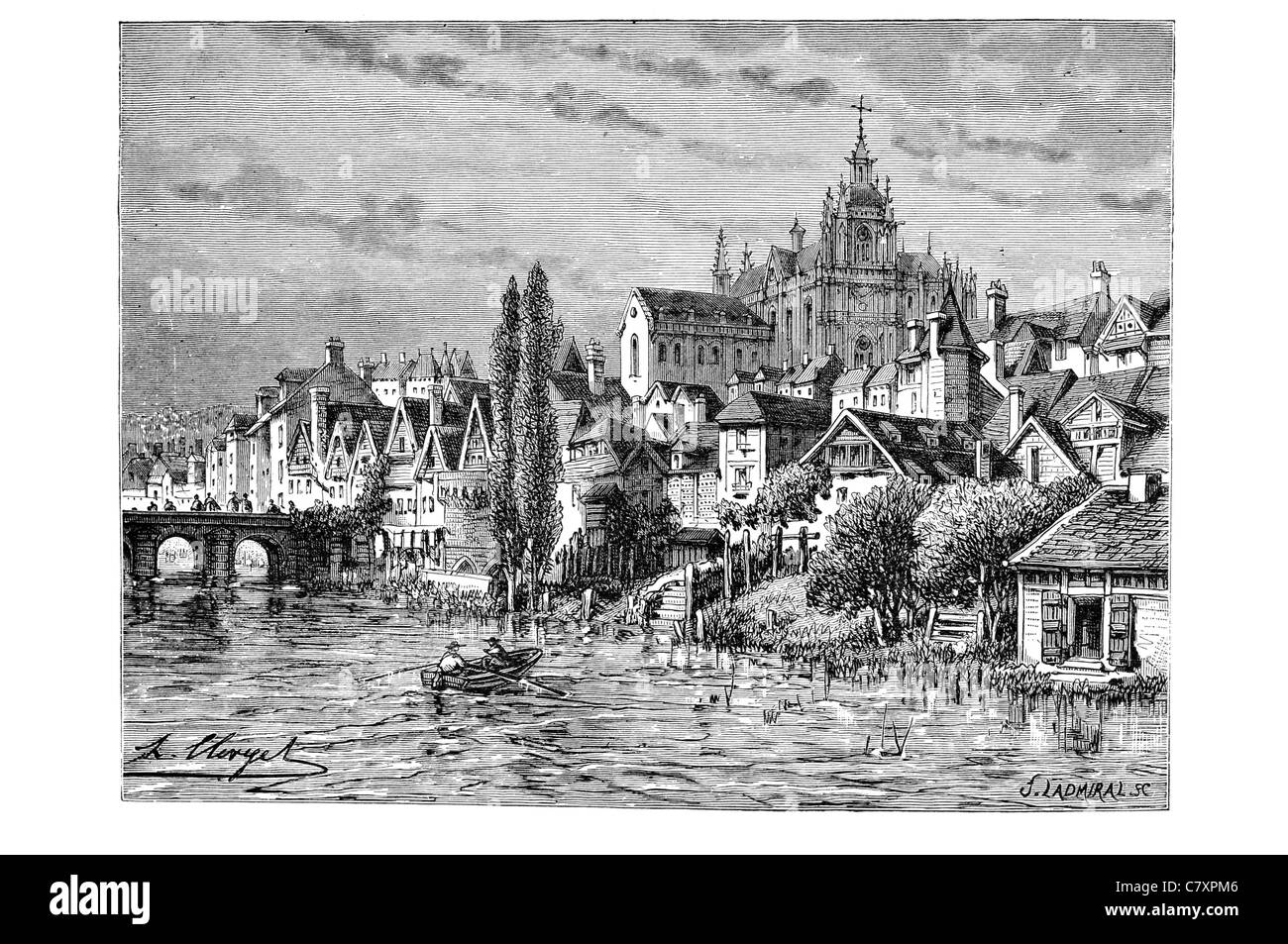 Le Mans Frankreich Sarthe Fluss Hauptstadt Provinz Maine römisch-katholischen Diözese gepflasterten Kathedrale Cathédrale St-Julien Manceaux Stockfoto