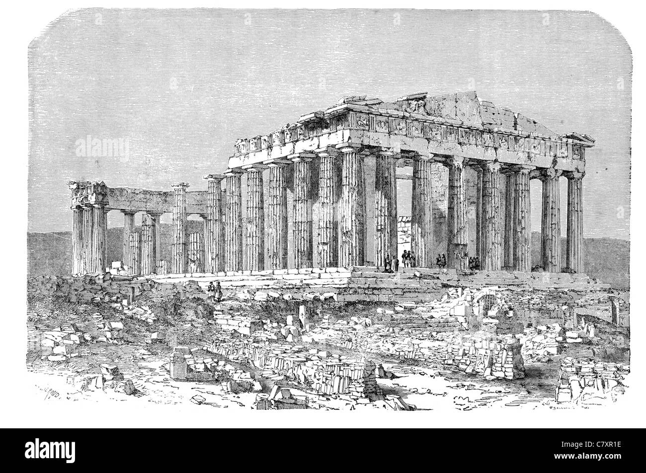 Parthenon Tempel Athener Akropolis Griechenland griechische Göttin Athene natives Patron klassische Kulturdenkmal Kalkstein Ruine ruiniert Stockfoto