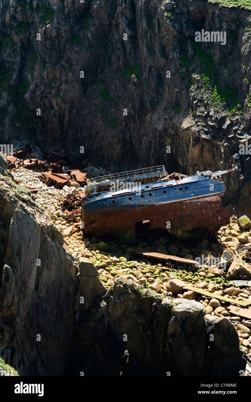 Schiff Wrack der RMS Mülheim in Sennen Cove, Cornwall, UK Stockfoto
