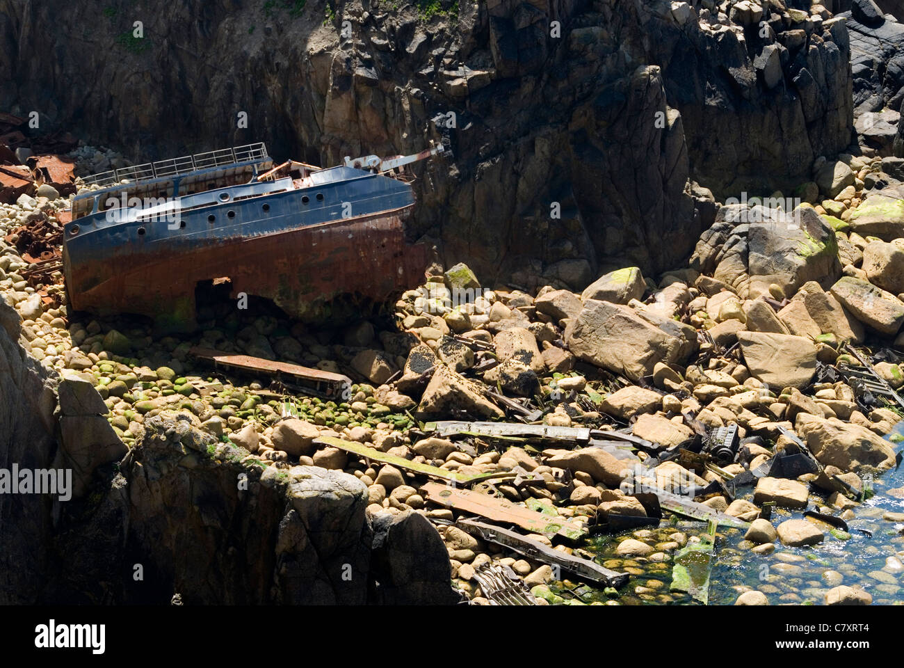 Schiff Wrack der RMS Mülheim in Sennen Cove, Cornwall, UK Stockfoto