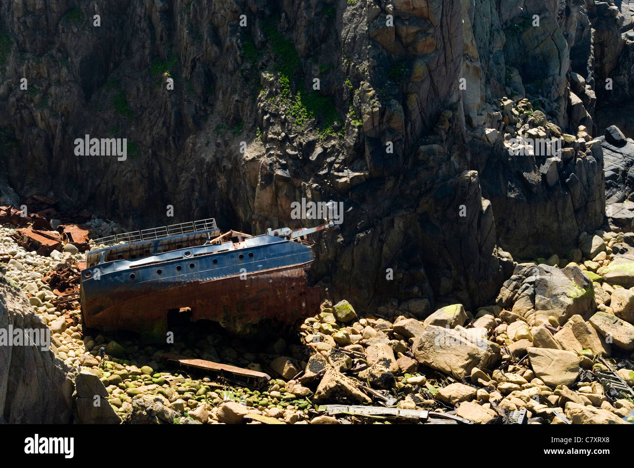 Schiff Wrack der RMS Mülheim in Sennen Cove, Cornwall, UK Stockfoto