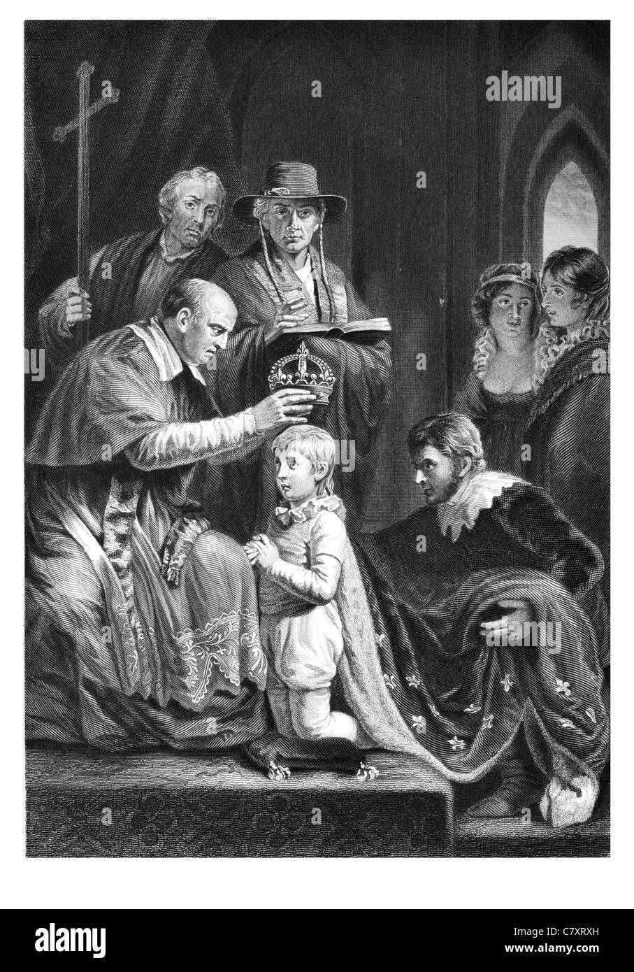 Krönung von Henry VI gekrönt Zeremonie Kirche Krone alten rituellen Kind junge Koenigsgewalt heiligen Salböl gesalbt Stockfoto