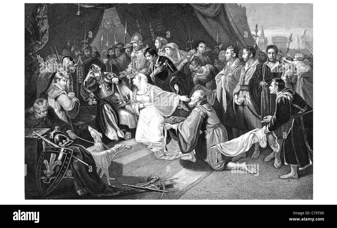 Fürsprache der Königin Philippa Calais hundert Jahre War Edward III Ersatzteile lebt Bürger Haus Valois Plantagenet Anjou Stockfoto