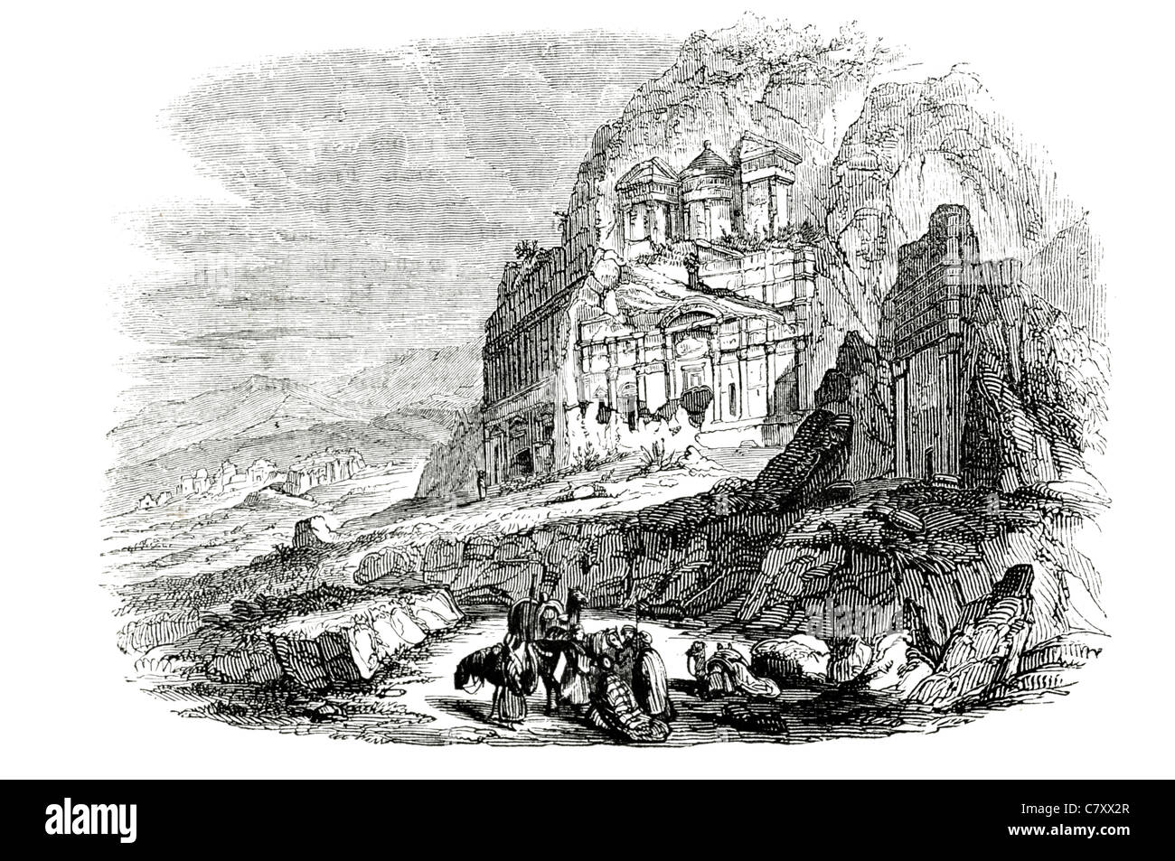 Verwüstung von Idumäa Ruinen von Petra Stein schneiden Architektur Nabatäer UNESCO World Heritage Site Stockfoto