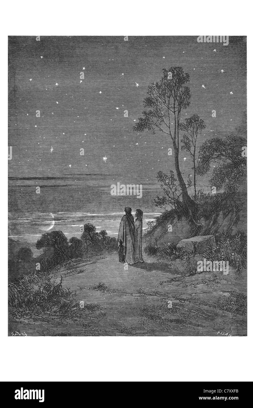 Nun litt am Tag scheidenden Sterne Nacht die Vision der Hölle Dante Alighieri Gustave Doré Sterne Strafe Leben nach dem Tod Stockfoto