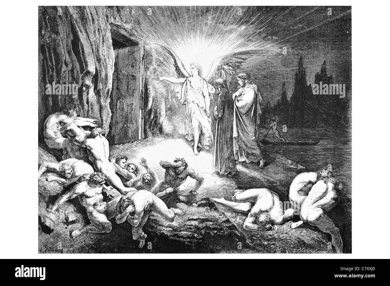 Zum Tor kam und mit seinen Zauberstab berührt es wobei offen ohne Hindernis wenn flog die Vision der Hölle Dante Alighieri Stockfoto