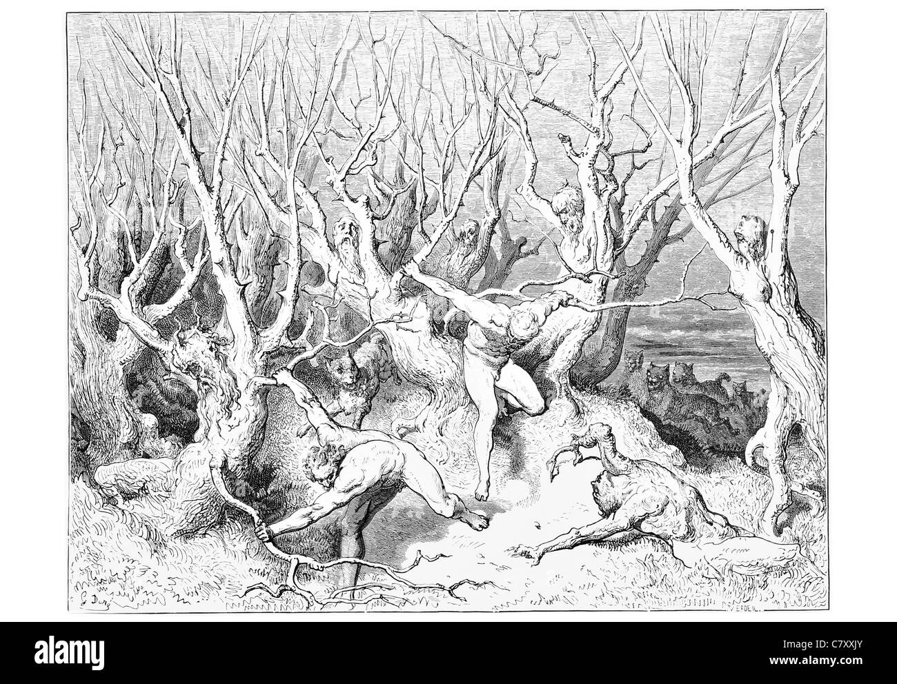 Eile nun jetzt das vorderste rief haste dich Tod! Die Vision der Hölle Dante Alighieri Gustave Doré göttliche Komödie leiden Stockfoto