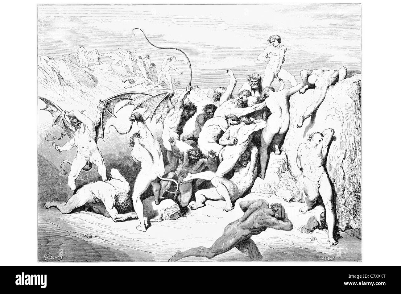 Ach wie sie machten sie gebunden auf die ersten Streifen Monster Monster Auspeitschung Peitsche Folter Stockfoto