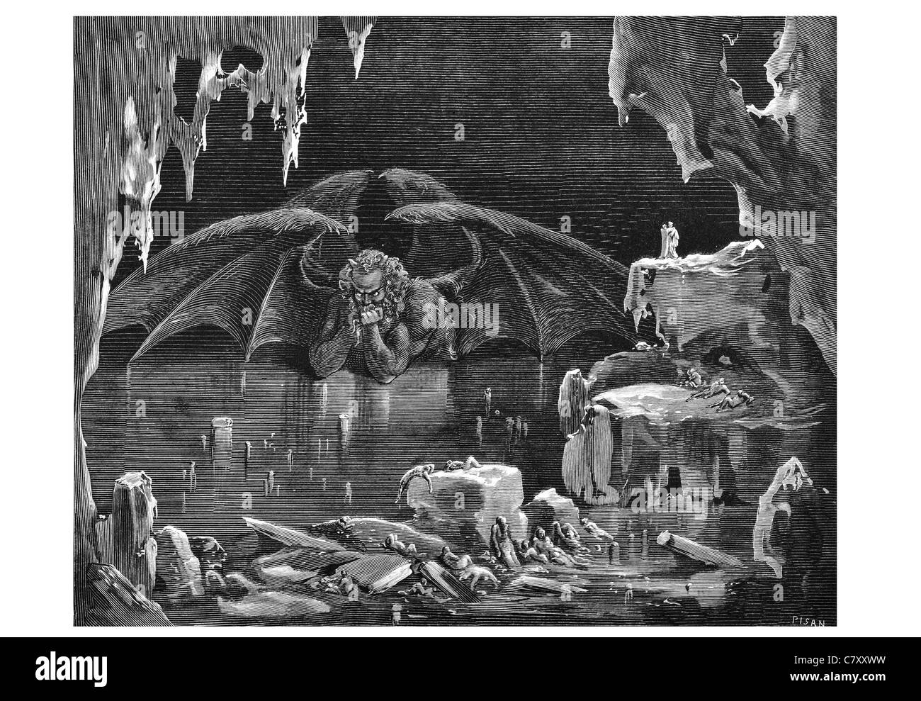 Geflügelte Dämon Engel des Todes Lo Lo Dis er den Ort rief, wo du hast, müssen dein Herz mit Stärke Sanctum Satan arm Stockfoto