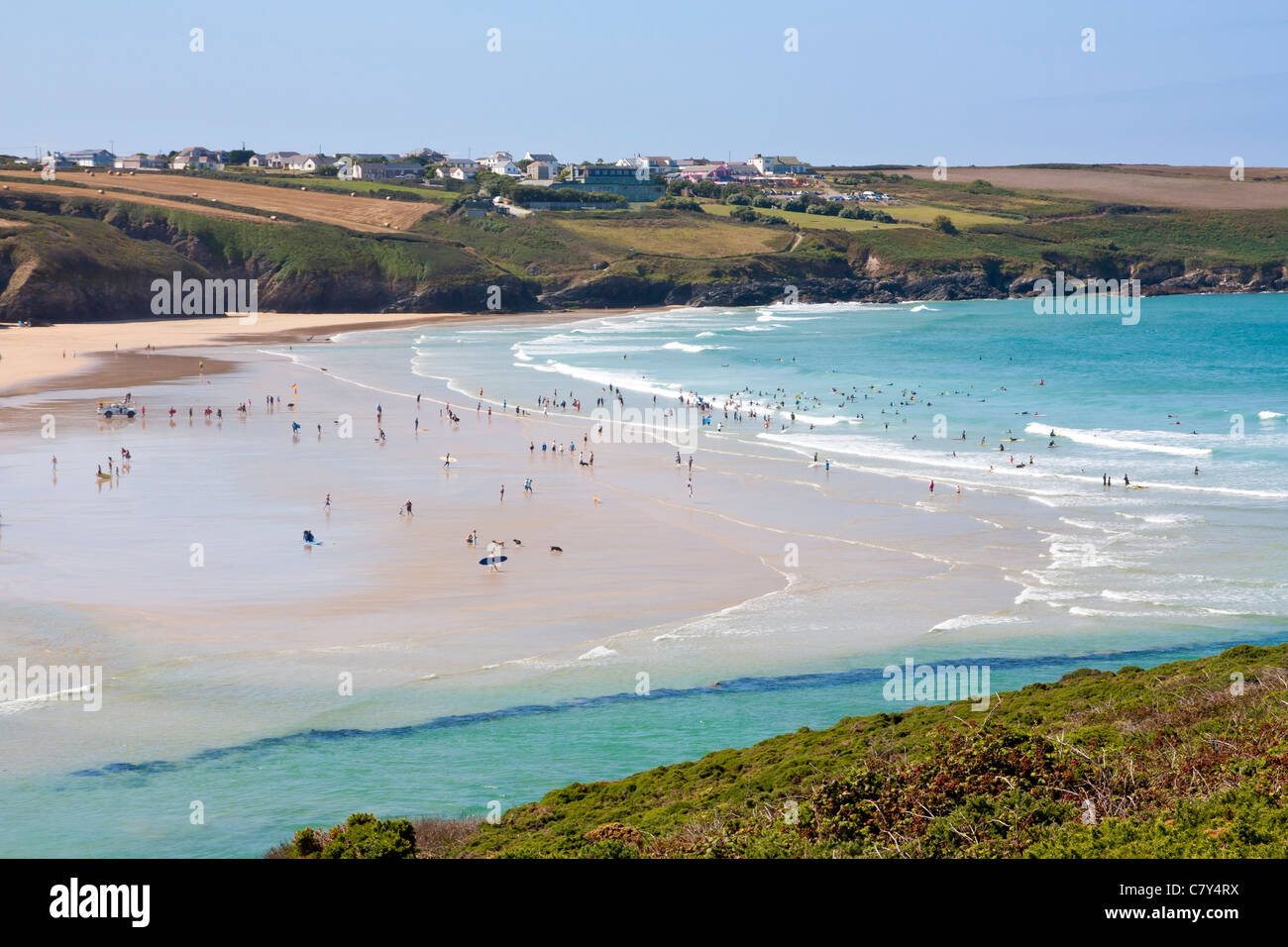 Mit Blick auf Crantock Beach in der Nähe von Newquay Cornwall England UK Stockfoto