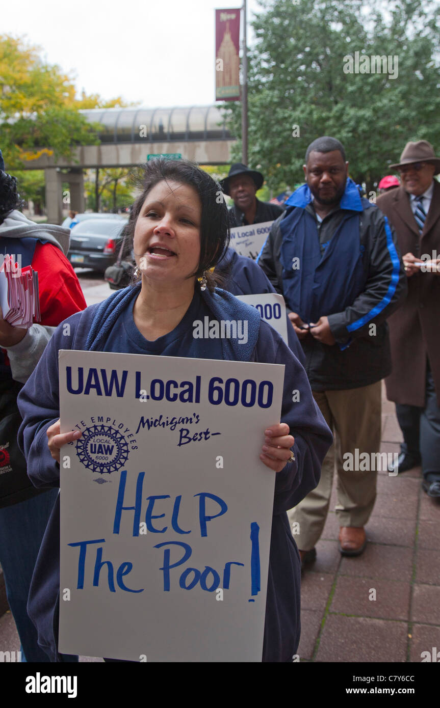 Angestellte des öffentlichen Dienstes protestieren Michigans Sozialabbau Stockfoto
