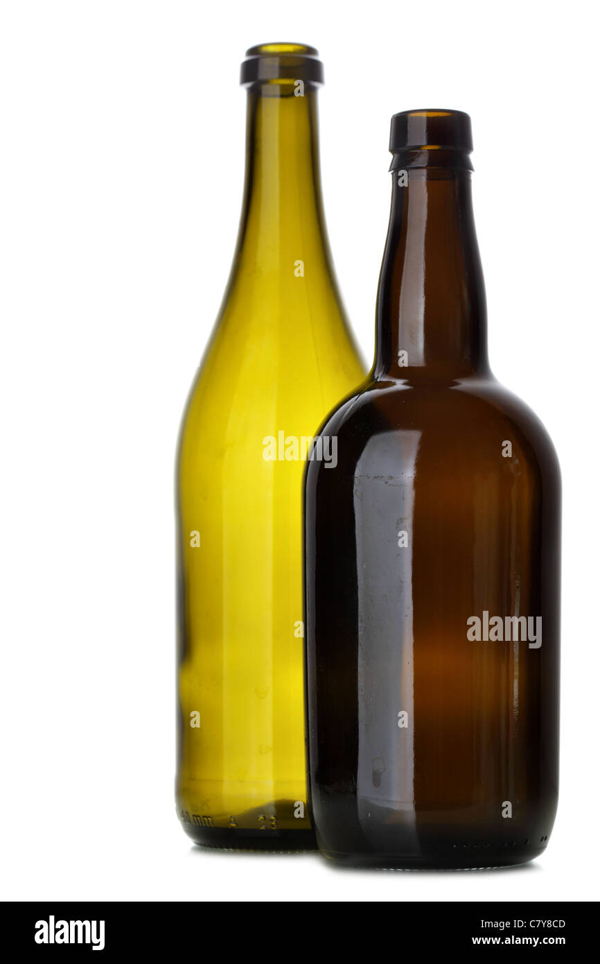 Zwei leere Flaschen isoliert auf weißem Hintergrund Stockfoto