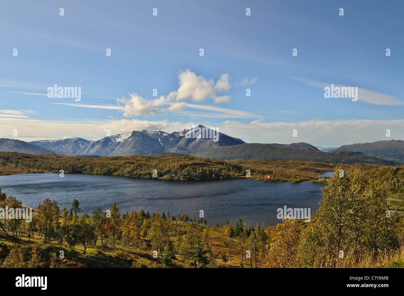 Berglandschaft mit einem blauen See in Südnorwegen Stockfoto