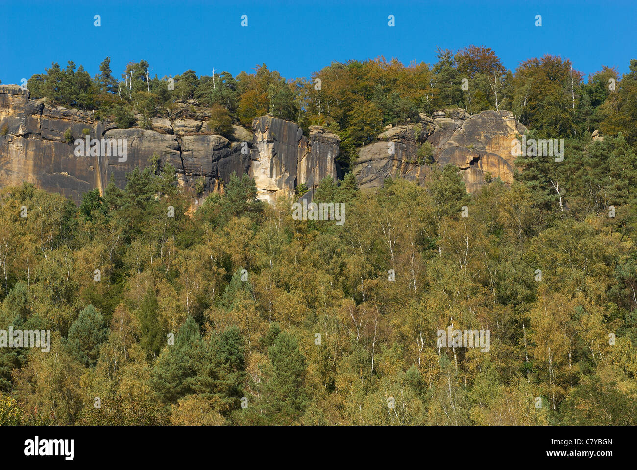Elbe River, Hrensko - Bad Schandau, Böhmische Schweiz, Tschechische Republik Rock Formation, Elbsandsteingebirge, Sachsen Stockfoto