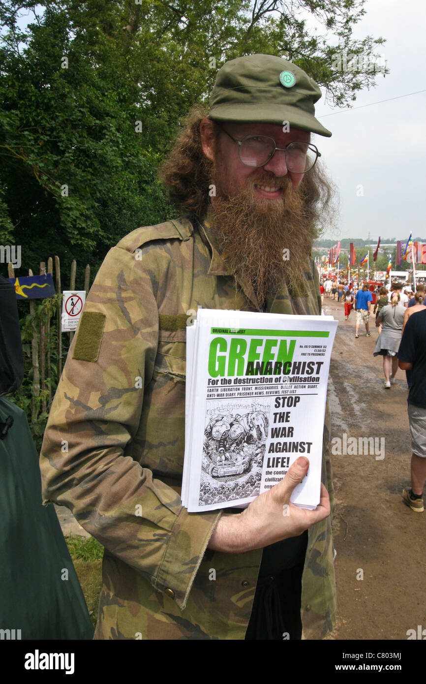 Grüner Anarchist am Glastonbury Festival 2003, Somerset, England, Vereinigtes Königreich. Stockfoto
