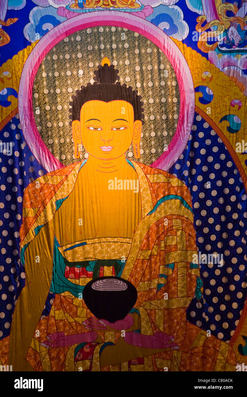 Riesige BUDDHA THANGKA an eine Lehre der Dalai Lama - BLOOMINGTON, INDIANA Stockfoto