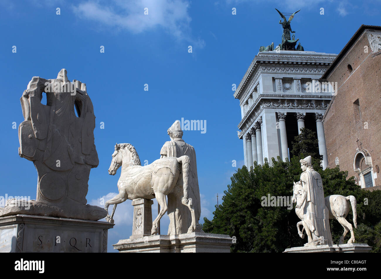 Italien, Latium, Rom. Die Dioskuren in Campidoglio Platz Stockfoto