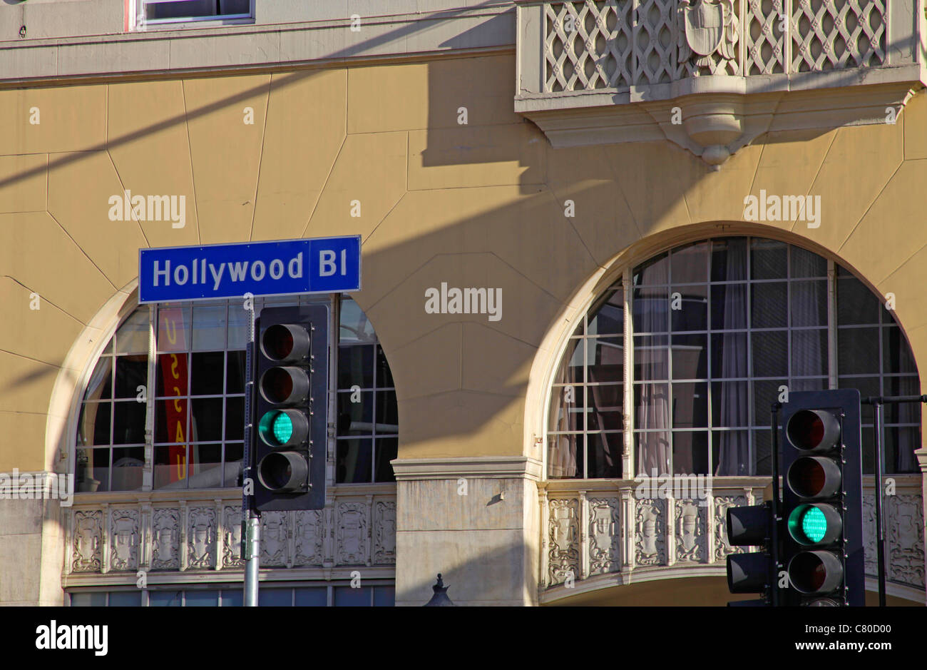 Ampeln und Straße unterzeichnen Hollywood Boulevard Los Angeles Kalifornien USA Stockfoto