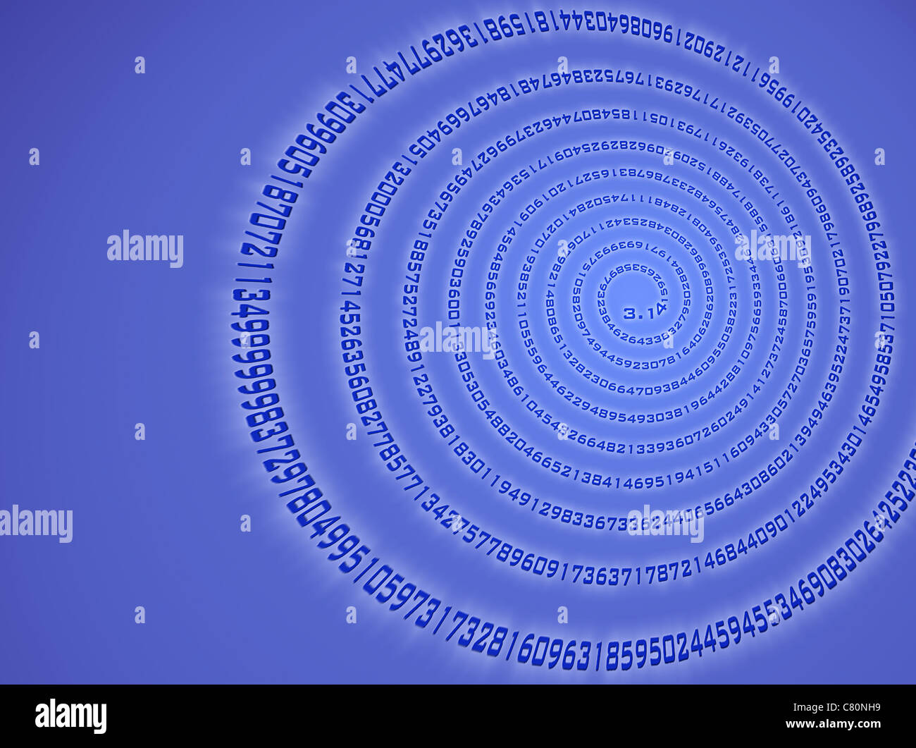 Zahl Pi als Spirale auf blauem Hintergrund Stockfoto