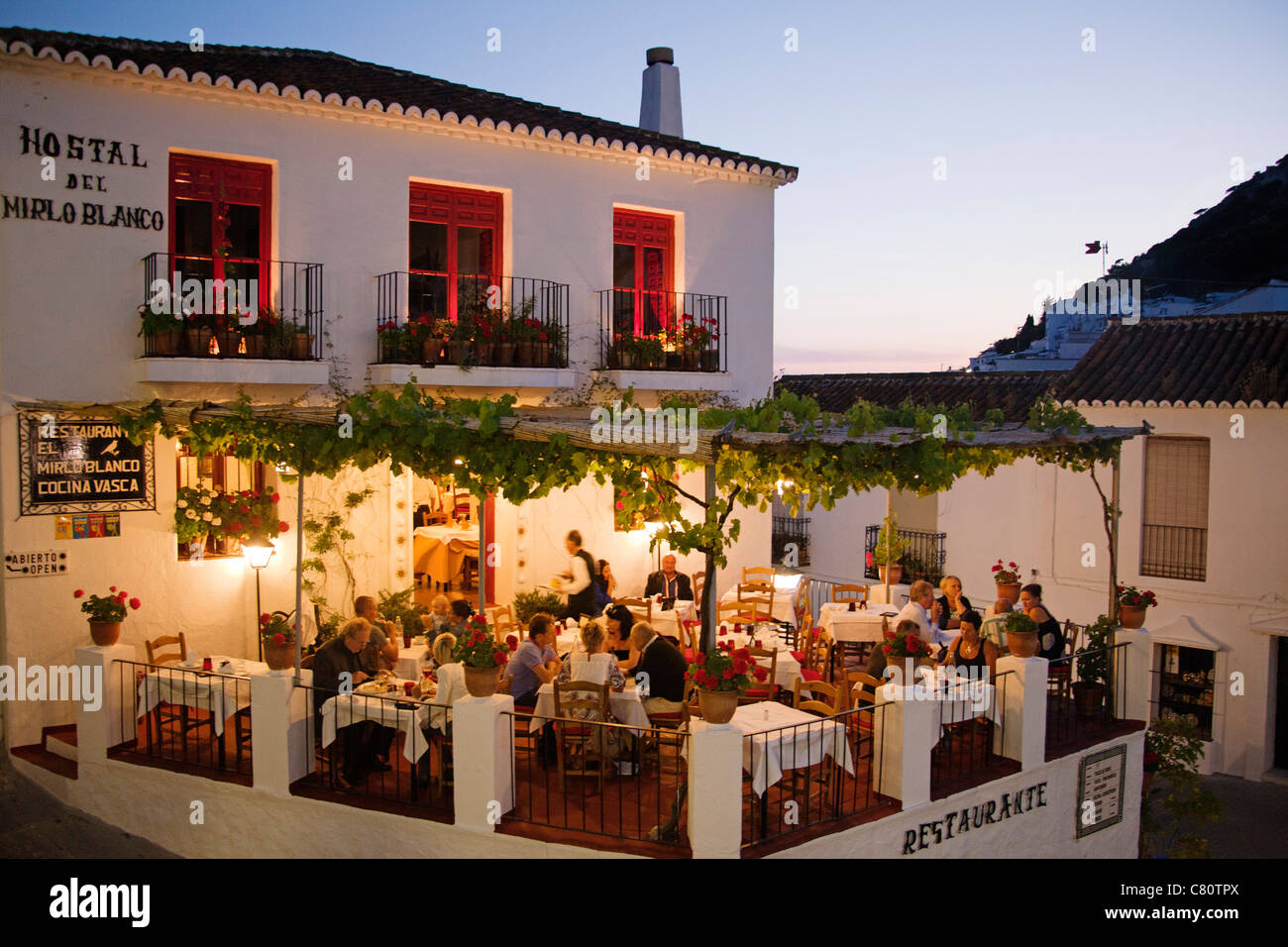 Restaurant in das weiße Dorf Mijas Malaga Costa del Sol Andalusia Spaniens Stockfoto