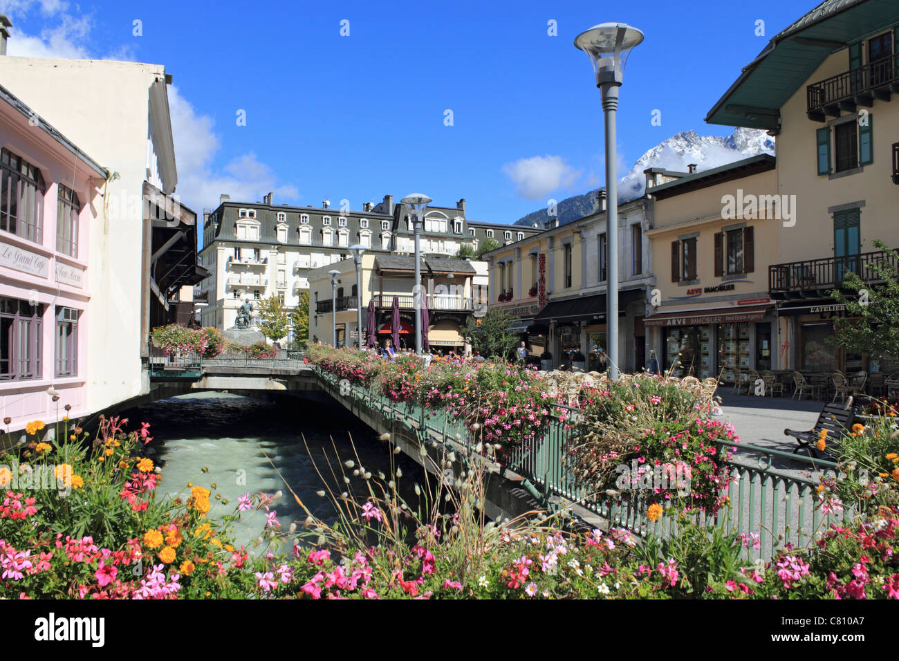 Arve Fluß in Chamonix-Mont-Blanc im Departement Haute-Savoie in der Region Rhône-Alpes Region Süd-Ost-Frankreich. Stockfoto