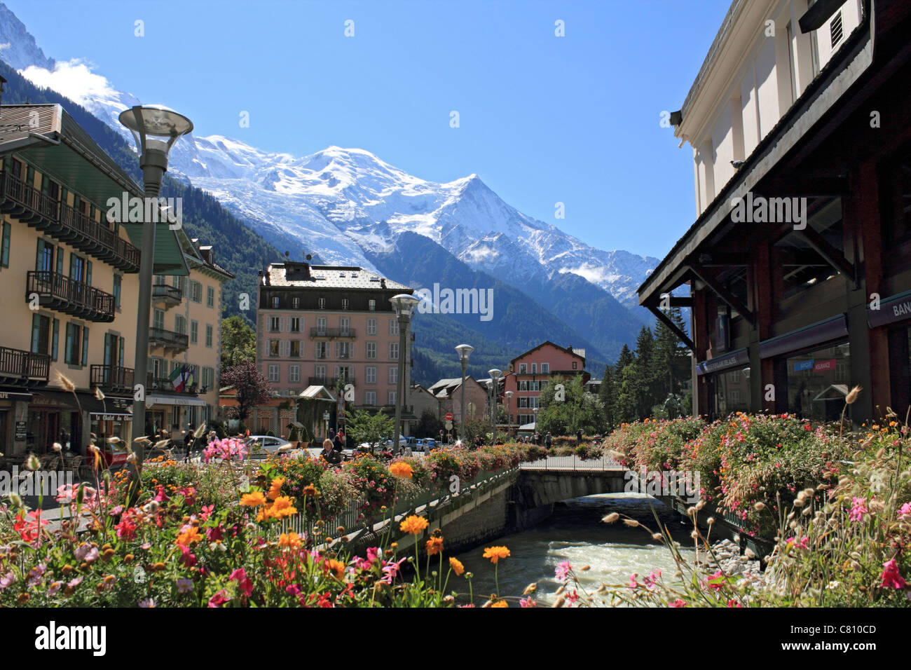 Arve Fluß in Chamonix-Mont-Blanc im Departement Haute-Savoie in der Region Rhône-Alpes Region Süd-Ost-Frankreich. Stockfoto