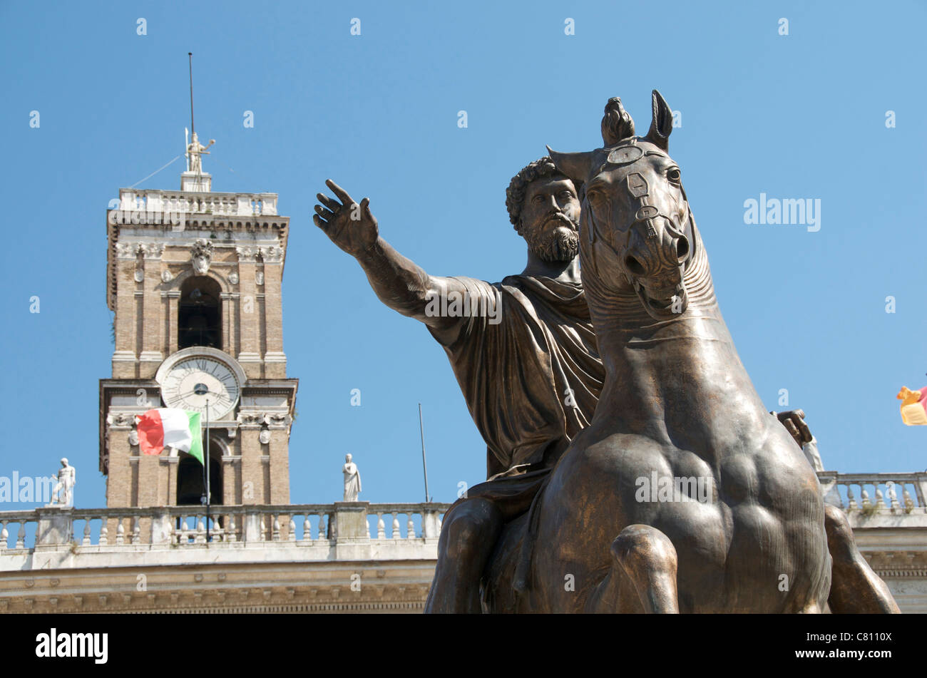 Equestrain Statue des Kaisers Marcus Aurelius in Piazza del Campidoglio, Kapitol, Rom, Italien, Europa Stockfoto