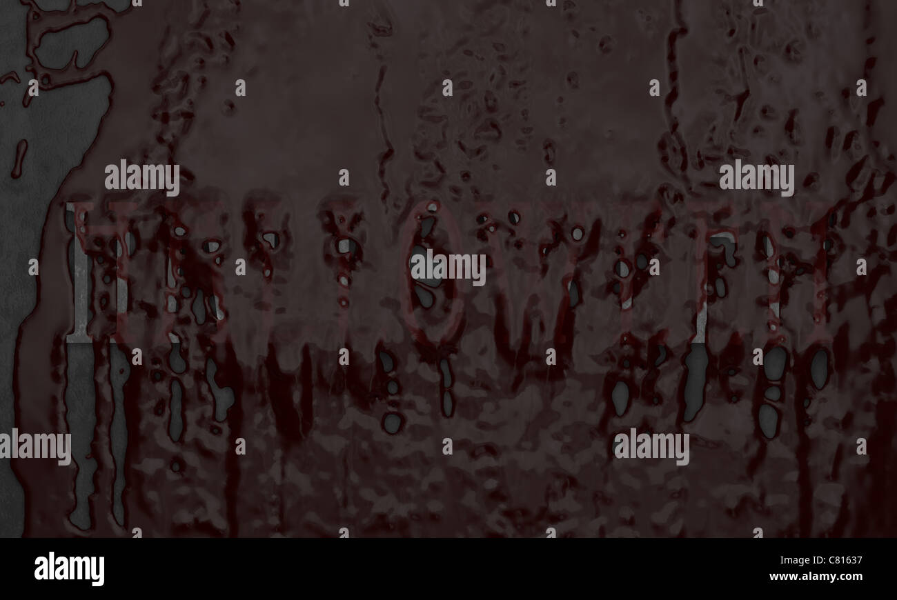 dickes alte Blut fließt über HALLOWEEN Schriftzug Stockfoto
