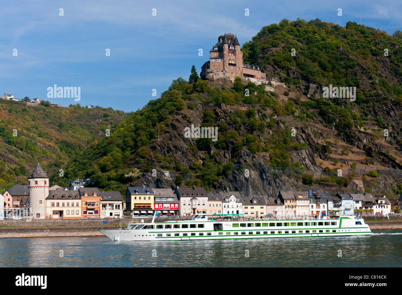 Schloss Burg Katz auf Anhöhe über dem Rhein in Rheinland-Deutschland Stockfoto