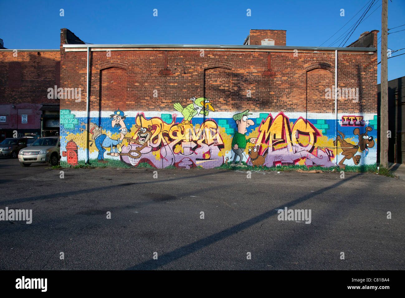 Graffiti an leer stehenden Gebäude Detroit Michigan USA Stockfoto