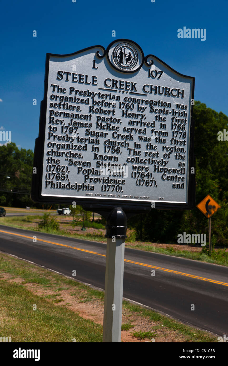 STEELE CREEK Kirche der presbyterianischen Gemeinde wurde vor 1760 von Schottisch-irische Siedler organisiert. Stockfoto