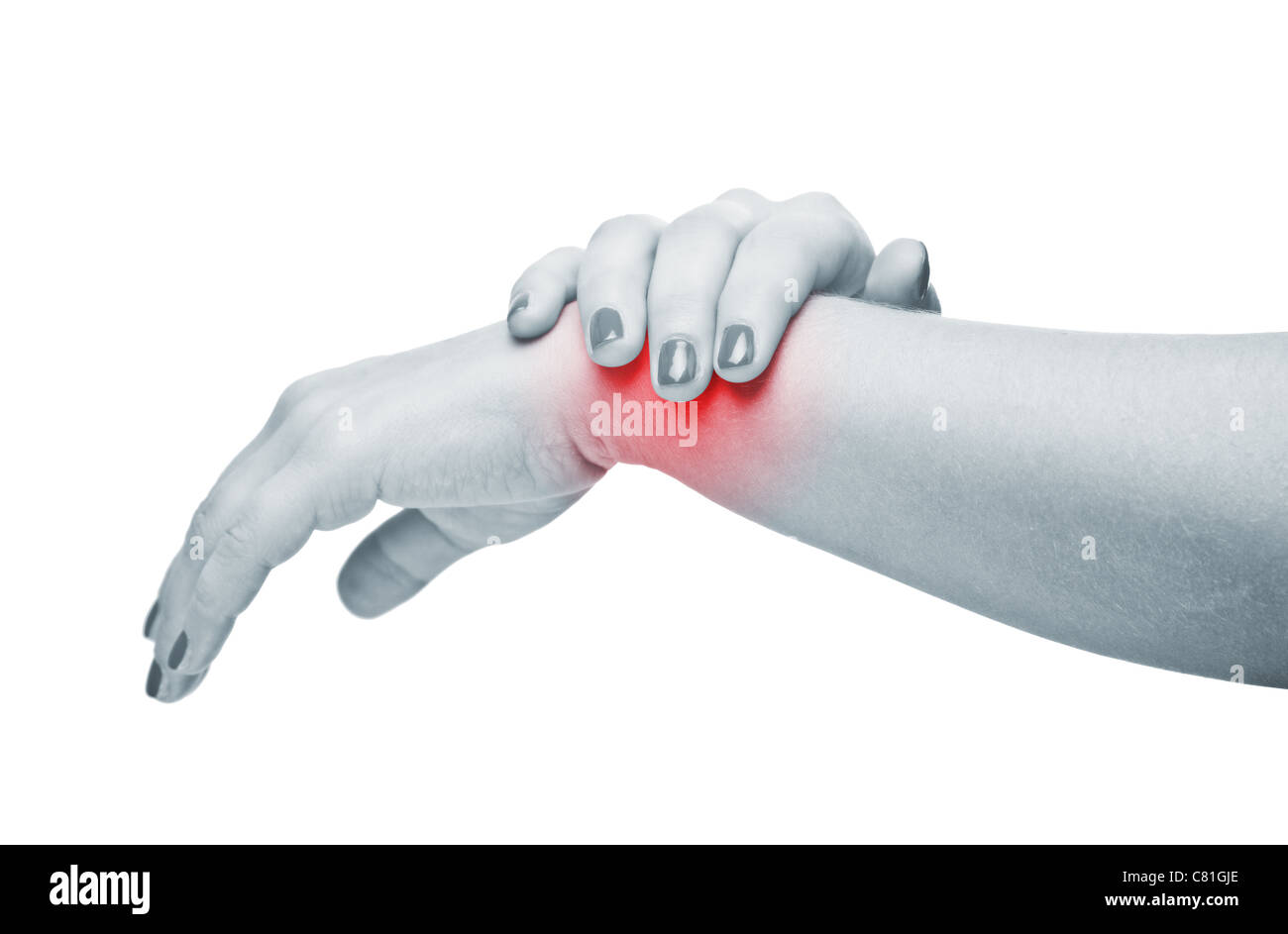 Detail der Frau die Hände auf weißem Hintergrund Stockfoto