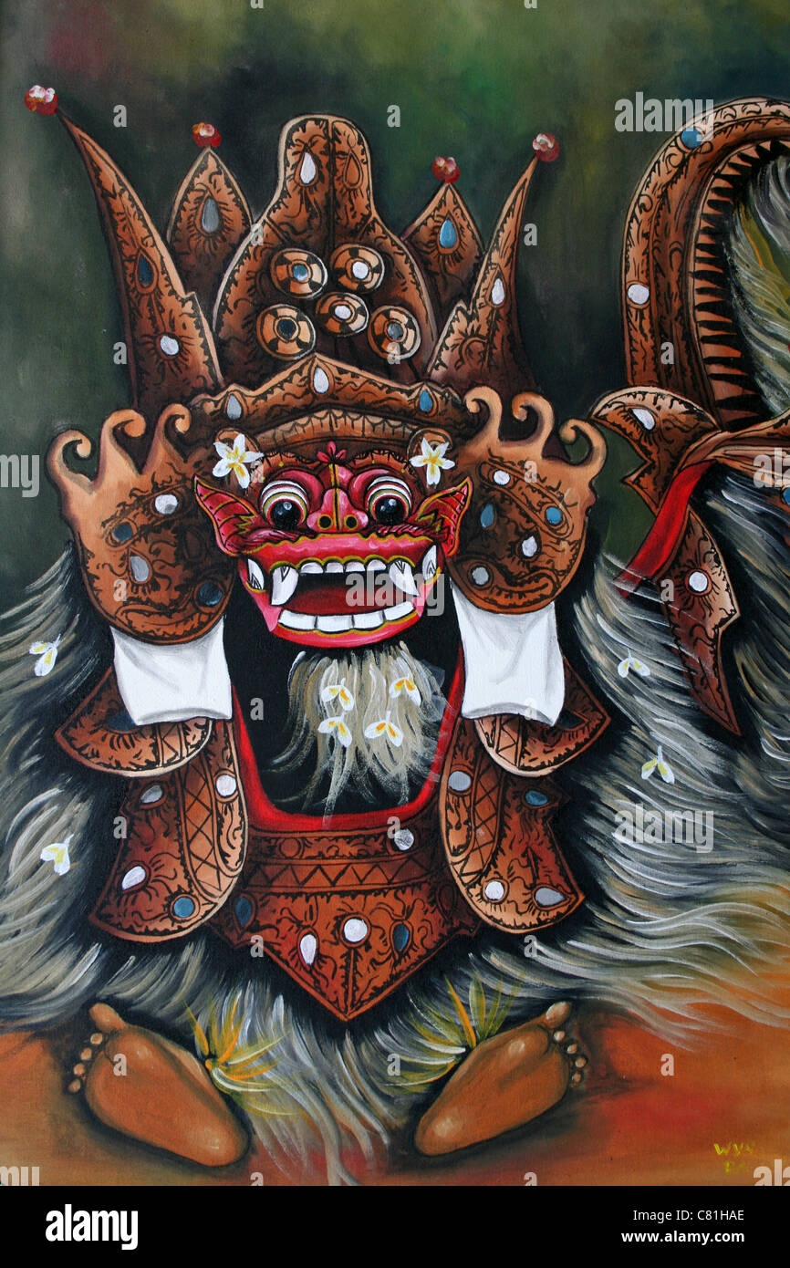 Malerei von einem balinesischen Barong Tanz Stockfoto