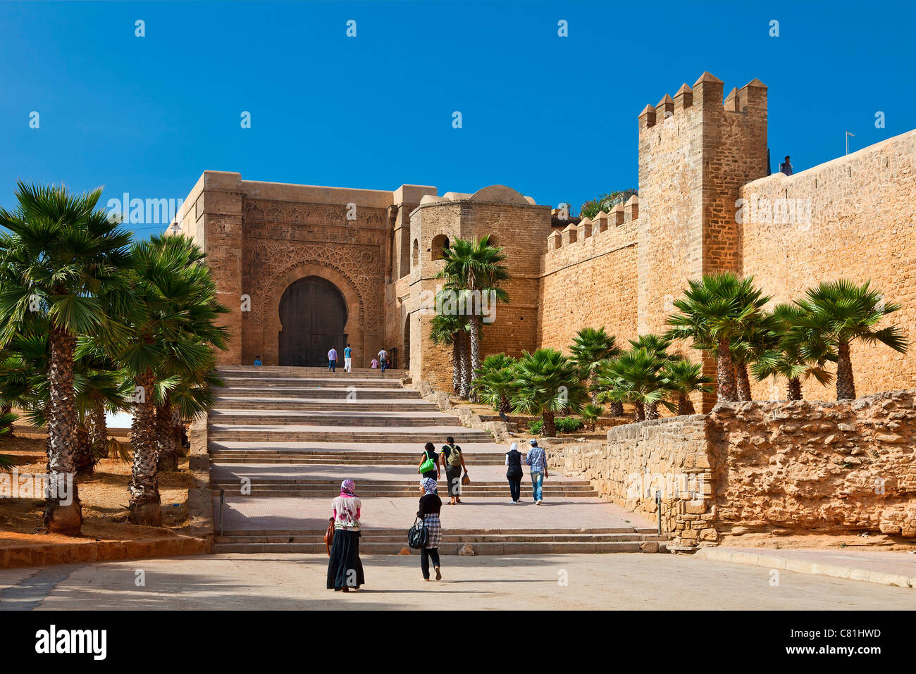 Marokko, Rabat, Stadtmauer von der Kasbah des Oudaias Stockfoto