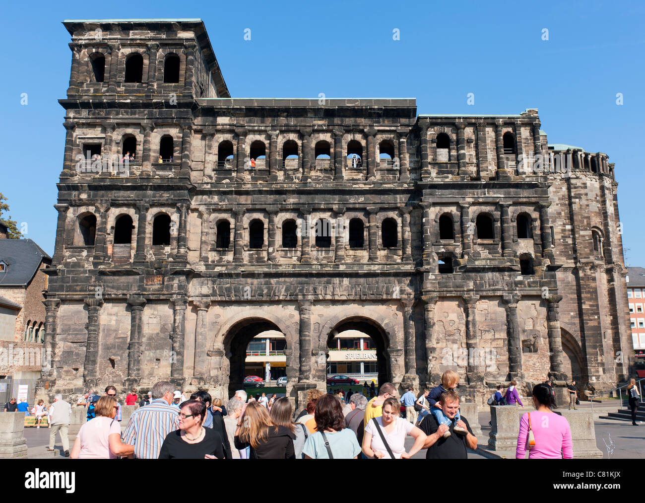 Römische Denkmal Porta Nigra in Trier, Rheinland-Pfalz, Deutschland Stockfoto