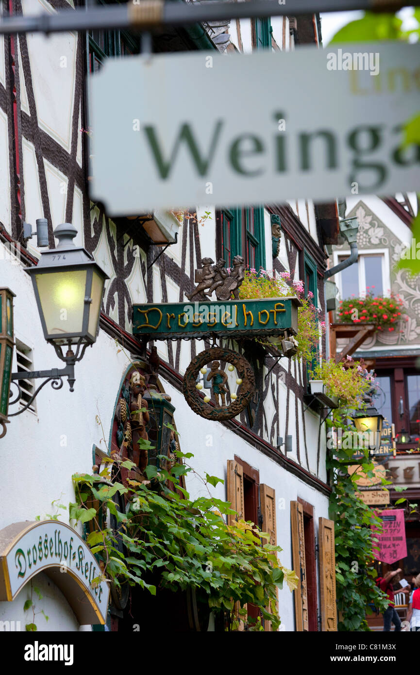 Berühmte touristische Drosselgasse Straße im beliebten Stadt Rüdesheim am Rhein in Deutschland Stockfoto